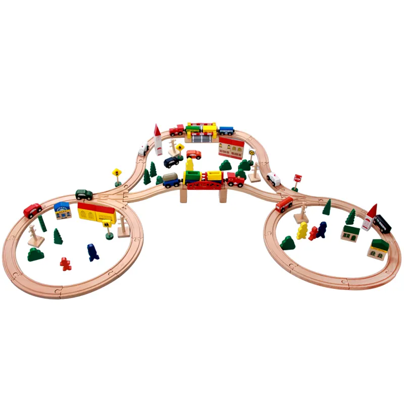 Große hölzerne Schiene Transit Bausteine Kinderspiel zeug Puzzle frühe Bildung Junge Kombination Montage modell