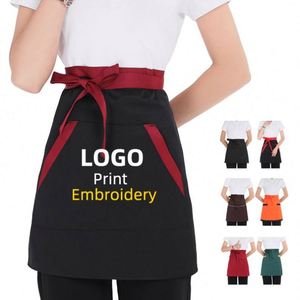 Tablier de travail personnalisé pour serveur de cuisine et restaurant, uniforme d'hôtel, tablier court avec poches, logo personnalisé - Product Image 1