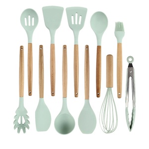 Amazon Top Seller Wooden Handle Silicone Kitchen Utensils NonStick Spatula Accessories Kitchenware Soup Ladle For Cooking