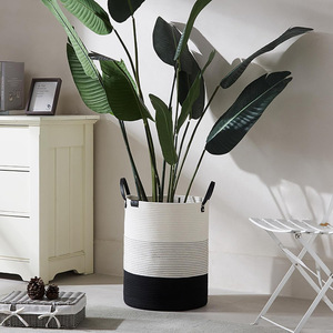 Nordic minimalist dirty clothes storage <b>basket</b>, hand-woven cotton yarn storage <b>basket</b>, <b>large</b> capacity, foldable household - Product Image 2