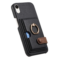 Casing ponsel pintar dengan cincin, casing ponsel kulit dengan pemegang kartu kredit untuk Iphone XR X XS 12 11 13 8 Plus