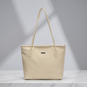 Sac fourre-tout beige tendance grande capacité à bandoulière unique en PU, sac à main bandoulière léger et portable avec fermeture éclair pour le quotidien - Product Image 6