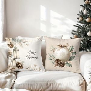 Bantal Natal menghiasi ruang tamu yang nyaman dengan ornamen buah pinus yang meriah dan pesan-pesan liburan untuk dekorasi rumah musiman. - Product Image 3