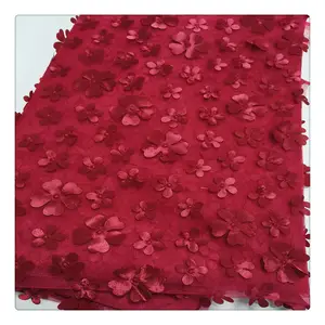 luxury wedding dress net fabrics indian custom designs bridal 3d patch flower laser red tulle floral embroidery laces fabric