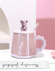 Mug à café en céramique en forme d'ours, électroplaqué, pour petit-déjeuner, lait, cappuccino, avec couvercle - Product Image 5