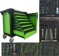 Juego de Herramientas de 200 Piezas con Gabinete de Acero Inoxidable de 7 Cajones, Carro Rodante Verde para Taller o Garaje, Venta al Por Mayor OEM