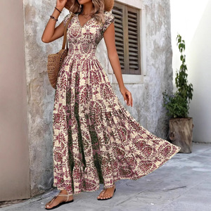 Dropshipping Shopify Robe courte à imprimé floral à col en V et manches courtes pour femmes grandes tailles, décontractée, élégante, été - Product Image 4