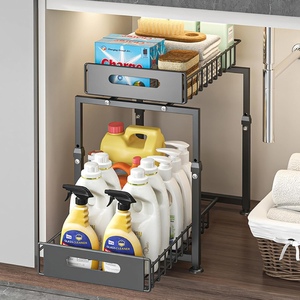 Étagère coulissante à 2 niveaux <span class=keywords><strong>sous</strong></span> l'évier, étagères métalliques réglables en hauteur, organiseur <span class=keywords><strong>sous</strong></span>-évier pour cuisine et salle de bain - Product Image 3