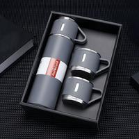 Juego de Caja de Regalo con Logotipo Personalizado al por Mayor, Botella de Agua Aislada al Vacío de Acero Inoxidable con Dos Tazas para Regalos Corporativos