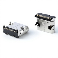 USB 타입-C 16핀 암 커넥터 중간 장착형 수평 SMD 보드 엣지 마운트 12 신호 + 4 핀 PCB 어셈블리 스테인리스 스틸