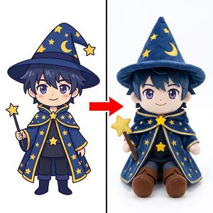 Peluche Humanoide de Mago Estrellado con Capa Dorada, Sombrero de Mago con Estampado de Luna Creciente, Varita con Estrella, Peluche Personalizado OEM, Mago de Fantasía, <span class=keywords><strong>Manga</strong></span> - Product Image 1
