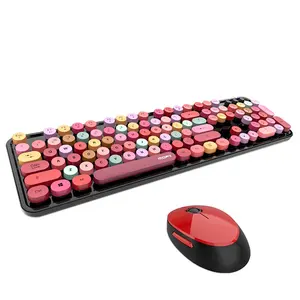 SMK-623387AG kabellose bunte retro-tastatur und runde maus-kombi-set (mischfarbige tastenblätter) MOFii süß