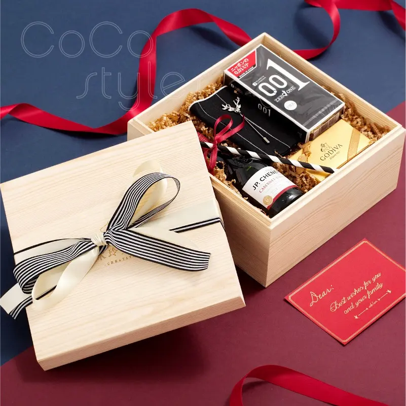 Cocostyles ชุดของขวัญส่งเสริมการขายกล่องไม้ที่งดงามตามสั่งพร้อมริบบิ้นสำหรับแจกของรางวัลขององค์กรคริสต์มาส2019