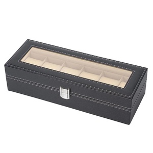 6 Slot PU Leather <b>Watch</b> Box Display <b>Case</b> Jewelry Organizer with Glass Top - Product Image 6