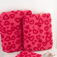 Sac de protection pour tablette en peluche en forme de cœur, tendance, doux et moelleux, avec fermeture éclair, pour ordinateur portable, portable, antichoc, pochette de rangement