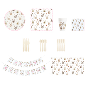 DAMAI Happy <b>Easter</b> Theme with Little Bunny Disposable Party Paper Plates Cups <b>Napkin</b> Rabbit Pattern Tableware Set - Product Image 1