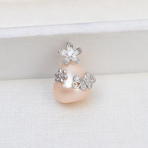 Pendentif en argent 925 fait main avec perle baroque de forme irrégulière, vide, avec motif de papillon et de fleur, composants de bijoux - Product Image 2