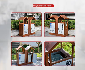 Ngoài Trời Kép Bin Thùng Rác Có Thể Trung Quốc Phong Cách Cổ Điển Gỗ Hạt Khung Mái Thiết Kế Công Viên Cộng Đồng Vườn Sử Dụng Bền Mạ Kẽm Tấm - Product Image 4