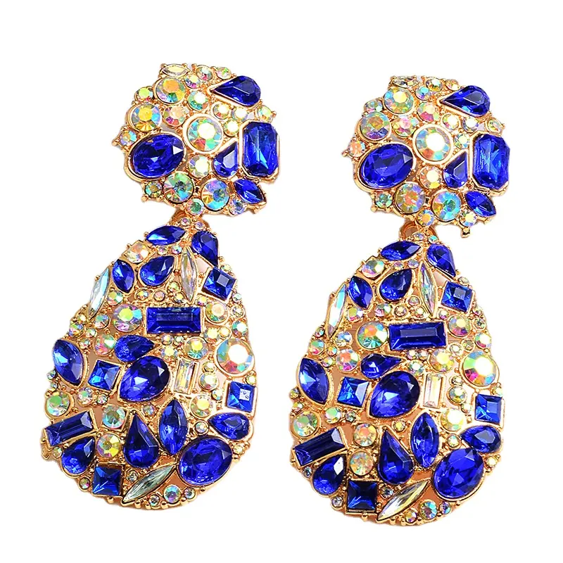 Perhiasan Trendi Mewah Anting-Anting Jhumka Berbentuk Lingkaran Oval Wanita Berlian Imitasi Zirkon Warna-warni Besar Berlapis Emas