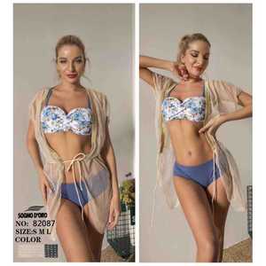 Costume da bagno floreale da donna due pezzi, bikini estivo da spiaggia con top a fascia e slip a vita alta con laccetti laterali, all'ingrosso 82087 - Product Image 1