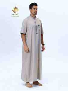HARAMAIN MEN THOUB Chemise à manches courtes élégante à fermeture à quatre boutons, séchage rapide, légère, couleur unie, usage quotidien - Product Image 4