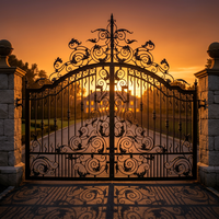 Puerta de Patio de Hierro Forjado Ornamental de Lujo con Grabados Modernos y Apertura Automática para Villa y Parque