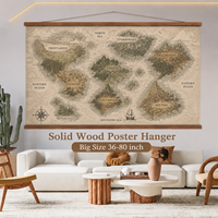 Colgador de Pósteres de Madera de Teca de Gran Tamaño, Marco Magnético de Madera de 36-80 Pulgadas para Impresiones de Mapas del Mundo, Exhibición de Arte Mural Personalizado, OEM ODM