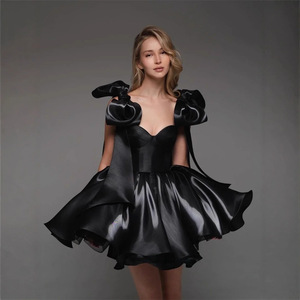 Robes de soirée courtes en satin avec nœud, sans bretelles, pour demoiselles <span class=keywords><strong>d</strong></span>'<span class=keywords><strong>honneur</strong></span>, mariage, fête, bal de promo, anniversaire, longueur genou, à lacets - Product Image 3