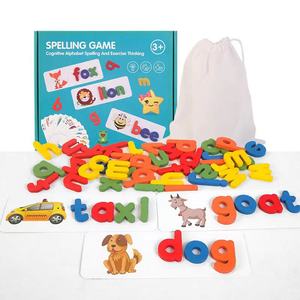 2021 Amazon Hot Sale Children Educational Learning Toys English Word Matching 26 Letters Spelling Games Wooden Alphabet Puzzle