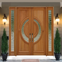 Porte d'entrée en bois massif de style luxueux, design moderne, avec fenêtre ronde, vente chaude