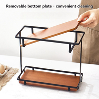Étagère à épices minimaliste à deux niveaux en bois et métal, support de comptoir autoportant pour le rangement des pots et bouteilles de cuisine