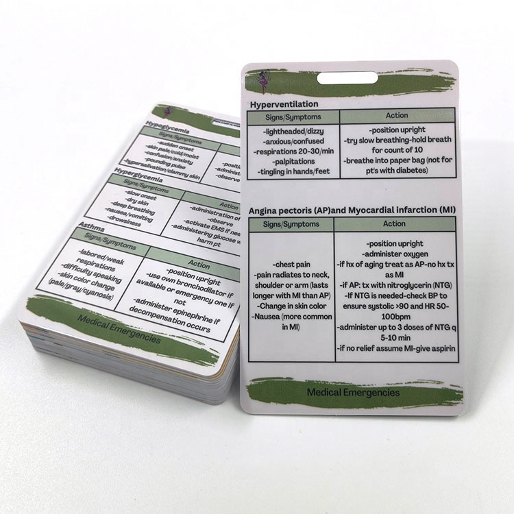 Factory Price Custom Plastic Printing PVC Card Business Full Color Nursing Drug Cards for Routine Home Care Medication Guides