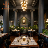 Table et chaise de restaurant, banquette et mobilier de café vintage en pierre frittée carrée, avec cadre en bois et revêtement en velours, pour une assise en demi-cercle