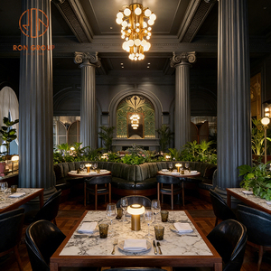Table et chaise de <span class=keywords><strong>restaurant</strong></span>, banquette et mobilier de café vintage en pierre frittée carrée, avec cadre en bois et revêtement en velours, pour une assise en demi-cercle - Product Image 3