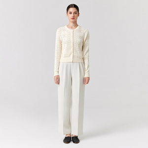 <span class=keywords><strong>Cardigan</strong></span> da donna in <span class=keywords><strong>cotone</strong></span> autunno e inverno semplice maglione <span class=keywords><strong>bianco</strong></span> latte traforato <span class=keywords><strong>Cardigan</strong></span> in maglia sottile a righe da donna - Product Image 5