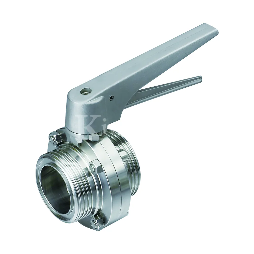 DIN/SMS/RJT/ISO stainless steel 3 position male thread butterfly valve