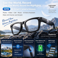 Lunettes caméra intelligentes IA 8MP HD pour appels photo et vidéo, haut-parleur stéréo, assistant vocal, transfert d'images Wi-Fi, musique