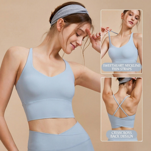 Sujetador deportivo largo para mujer con cuello en V y espalda cruzada, sexy, acolchado, transpirable, sin mangas, para gimnasio, entrenamiento, fitness, con logo personalizado - Product Image 3