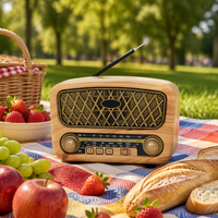 Radio portable rétro pour la maison, personnalisée OEM, certifiée CE, en bois vintage, 3 bandes FM/AM/SW, Bluetooth, USB, TF, rechargeable