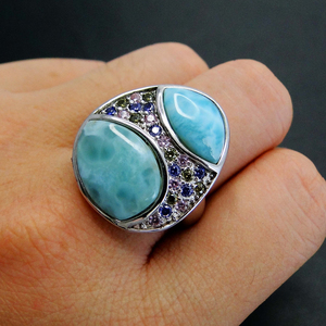 แหวนเงินแท้ประดับพลอยลาร์ิมาธรรมชาติขายส่ง - Product Image 5