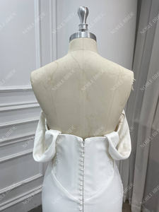 Nouvelle tendance Robe de mariée sans bretelles Manches amovibles Drapé en crêpe Robe de mariée sirène avec fente - Product Image 5