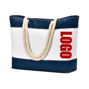 <b>Large</b> Capacity <b>Beach</b> Holiday Tote Sturdy Handles Striped Color Wholesale Sales Custom Canvas <b>Bag</b> with Rope - Product Image 1