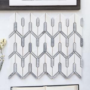 Piastrelle da Parete per Cucina e Bagno, Parquet Rustico Irregolare, Piastrelle Lucidate in Marmo Misto, Design Grafico a Mosaico Bianco - Product Image 6