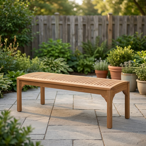 Banco de teca minimalista moderno sin respaldo Qirana Furniture de 150 cm, duradero, ecológico, para uso en exteriores, gimnasios, hoteles y piscinas. - Product Image 3