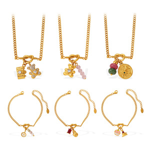 Gold Plated Stainless Steel Pendant Necklace With Red Zircon Charm And Lucky Coin 17cm+5cm <b>Chain</b> Unisex Casual Jewelry - Product Image 2