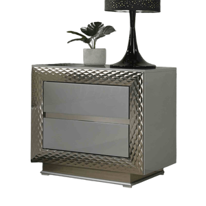 Nightstand Plinth Base Silver Molding Felt Lined Top Drawer Gray Finish Bedroom Furniture - Product Image 2