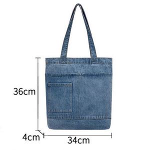 Sac à bandoulière personnalisé pour femme, sac fourre-tout pour étudiante, sac de shopping simple, sac de plage rétro en jean délavé - Product Image 2