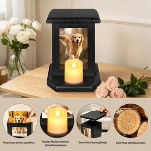 Wooden Pet Urn Cremation <b>Box</b> With Photo Display Black Rectangle <b>Memorial</b> Desktop Decoration For Cat Dog - Product Image 2