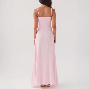 Customized Women A-Line Flare Backless Sleeveless Halter Collar Solid Color Pink Cotton Linen Clothes Maxi Long <strong>Dress</strong> Plus Size - Product Image 3