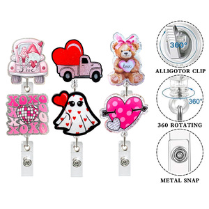 New Valentine's Day gift: rotating retractable badge scroll <b>ID</b> card <b>holder</b>, school/hospital anti-loss name tag <b>holder</b>, in stock. - Product Image 1